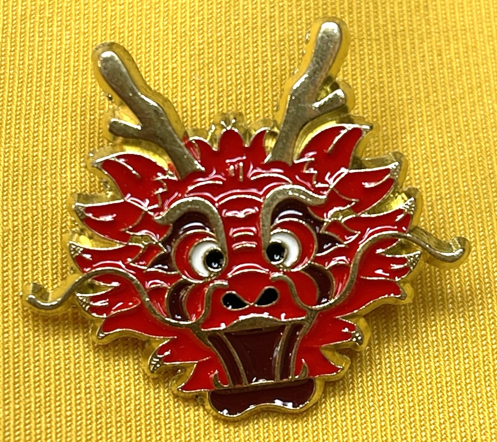 NWOT Dragon Face Lapel Pin Brooch Red Enamel Gold Toned Fairytale Fantasy